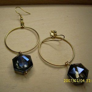 Luxurious Set Of Golden Hoops With Blue Crystal